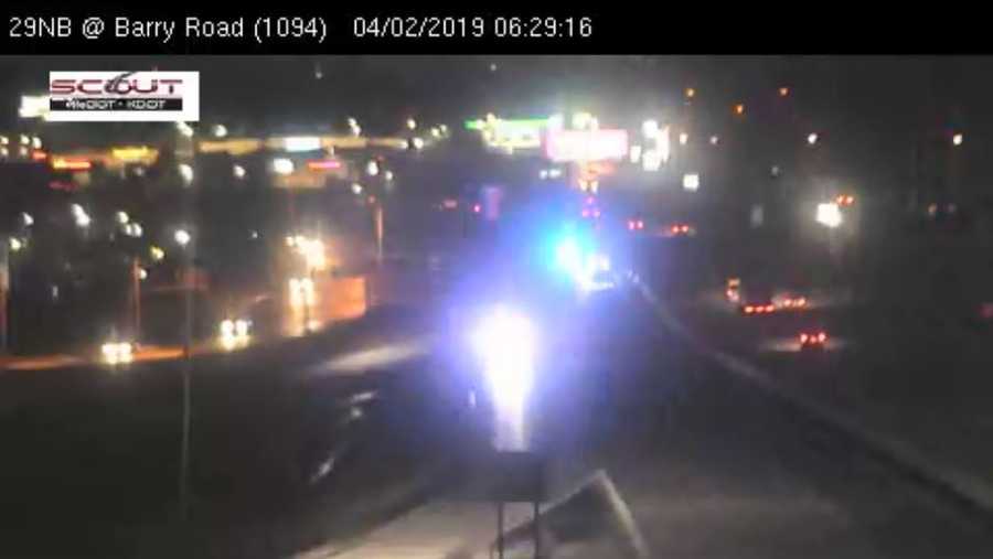 I29 NB closed due to fatal crash involving a pedestrian before Barry Road