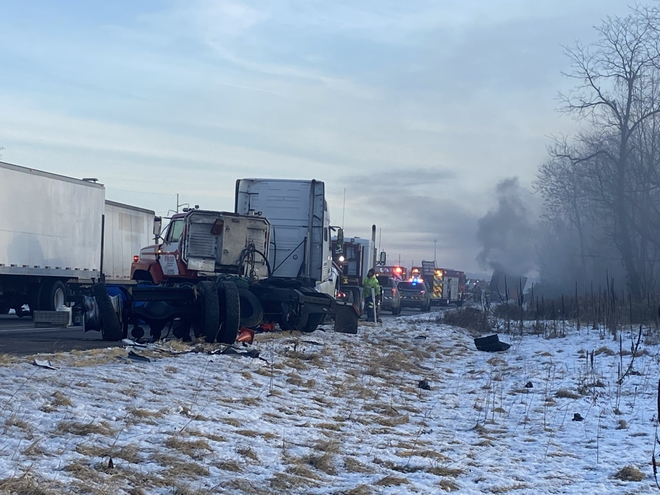 Tractor-trailer fire shuts down part of I-81 in central Pa.