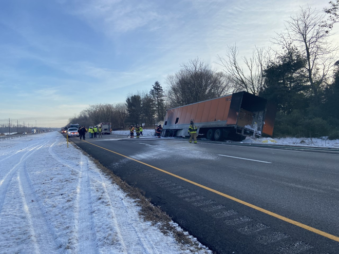 Tractor-trailer fire shuts down part of I-81 in central Pa.