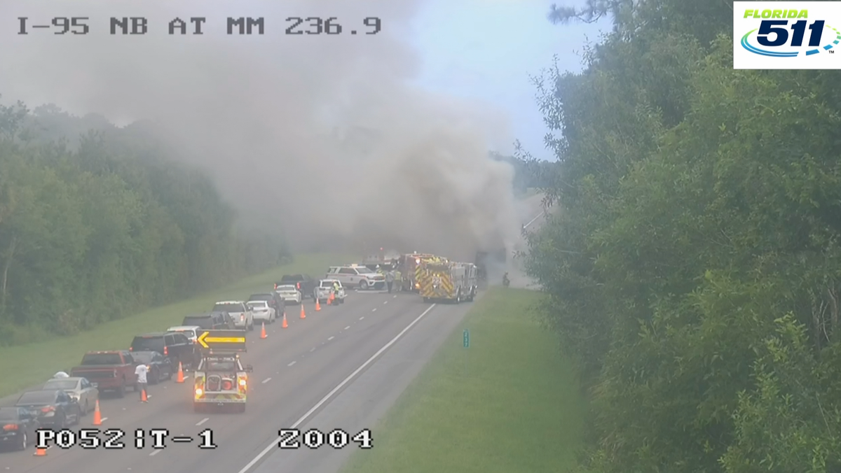 No injuries after bus fire strands dozens on side of highway in Volusia County