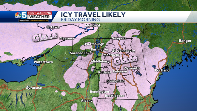 Freezing rain overnight to cause icy travel in New York Vermont