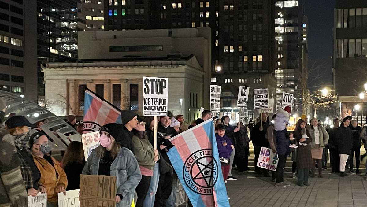 Protesters gather outside ICE field office in Baltimore