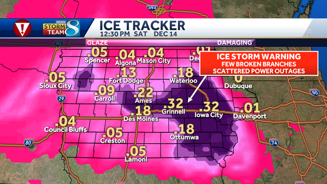 ﻿This map shows expected ice accumulation Friday night through Saturday.