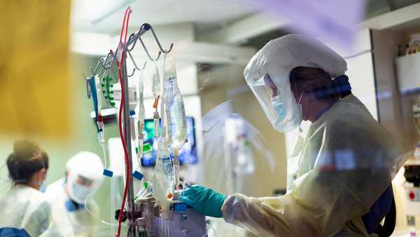 FILE - In this Aug. 31, 2021, file photo, Jack Kingsley R.N. attends to a COVID-19 patient in the Medical Intensive care unit (MICU) at St. Luke's Boise Medical Center in Boise, Idaho.