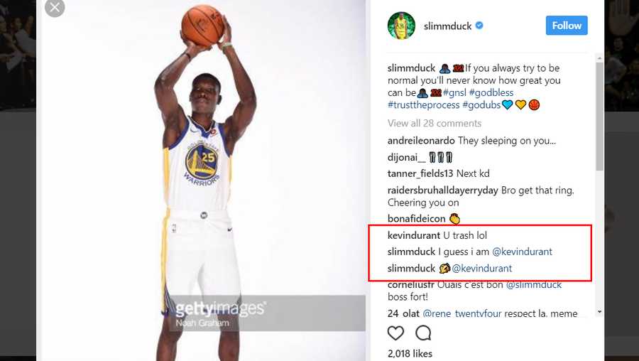 Kevin Durant has been trolling Chris Boucher on Instagram.