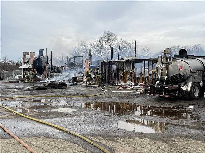 Auto shop destroyed after massive fire in Madison Township - WLWT
