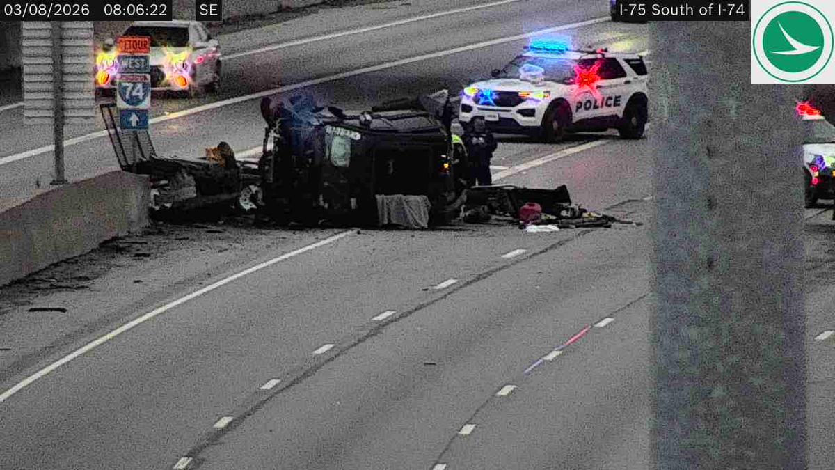Northbound I-75 reopens after rollover crash near I-74 - WLWT