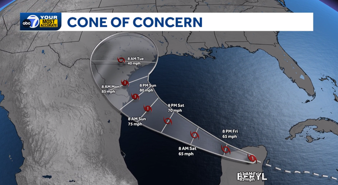 Hurricane Beryl Cone of Concern 11AM Advisory 7-5-24