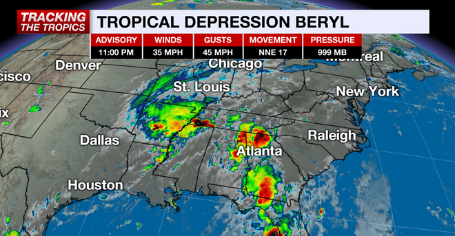 Tropical Depression Beryl 11PM Advisory 7-8-24