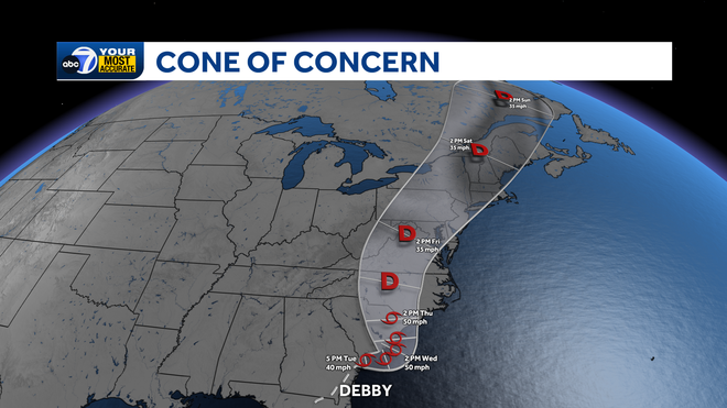 Debby cone of concern