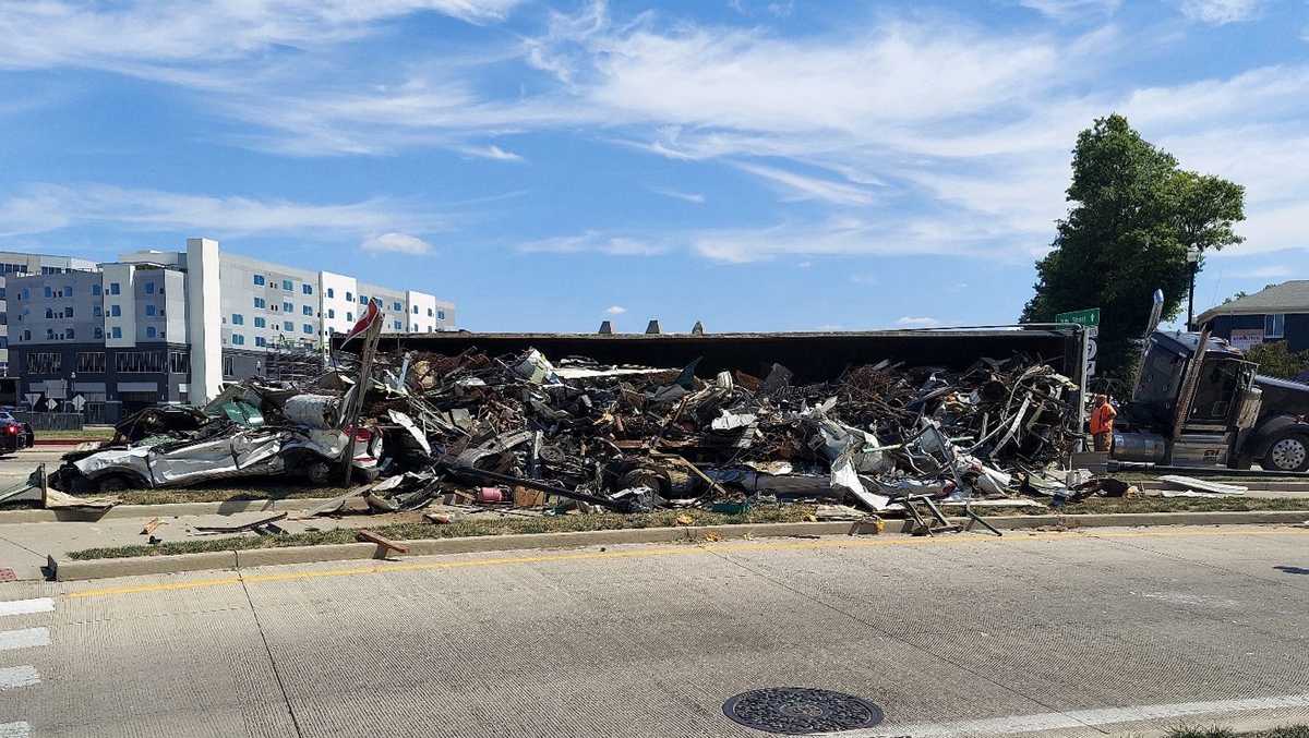 Overturned semi shuts down busy street in Newport for hours Monday