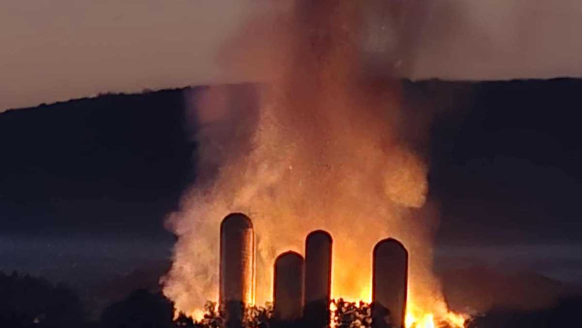Massive fire spreads to silo, barn in Lebanon County, causing roof collapse
