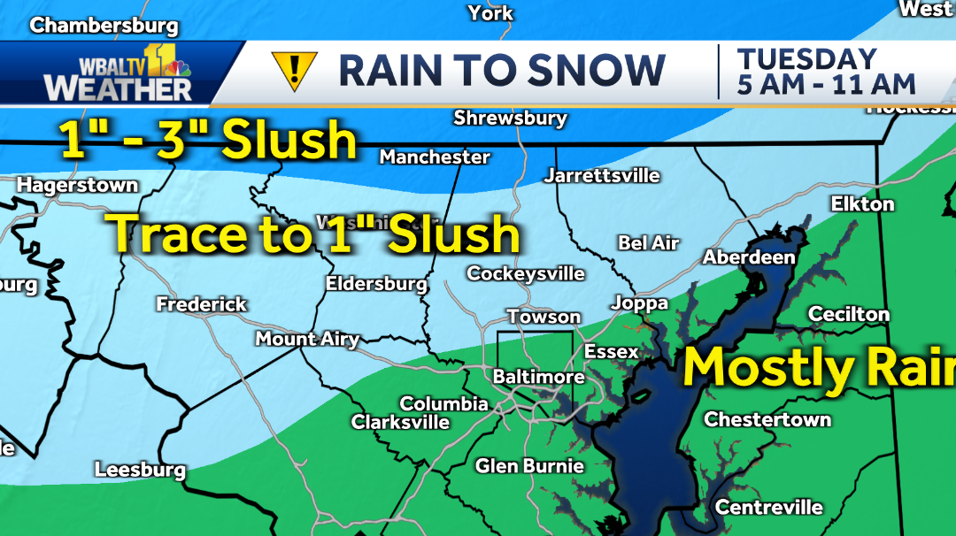 A wintry mix will affect the Tuesday morning commute