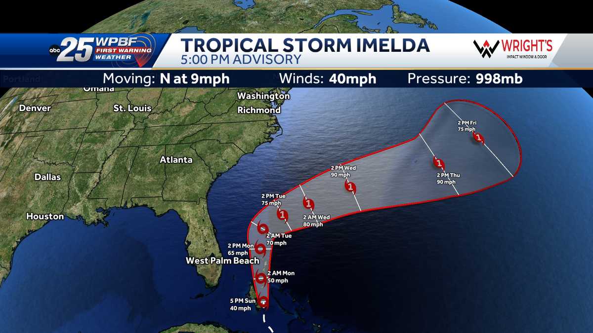 Tropical Storm Watch ends for Florida's east coast as Imelda moves north over the Bahamas