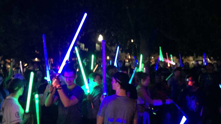Hundreds of people faced off May 4, 2017, at Fremont Park in Sacramento for the 2nd annual light saber battle.