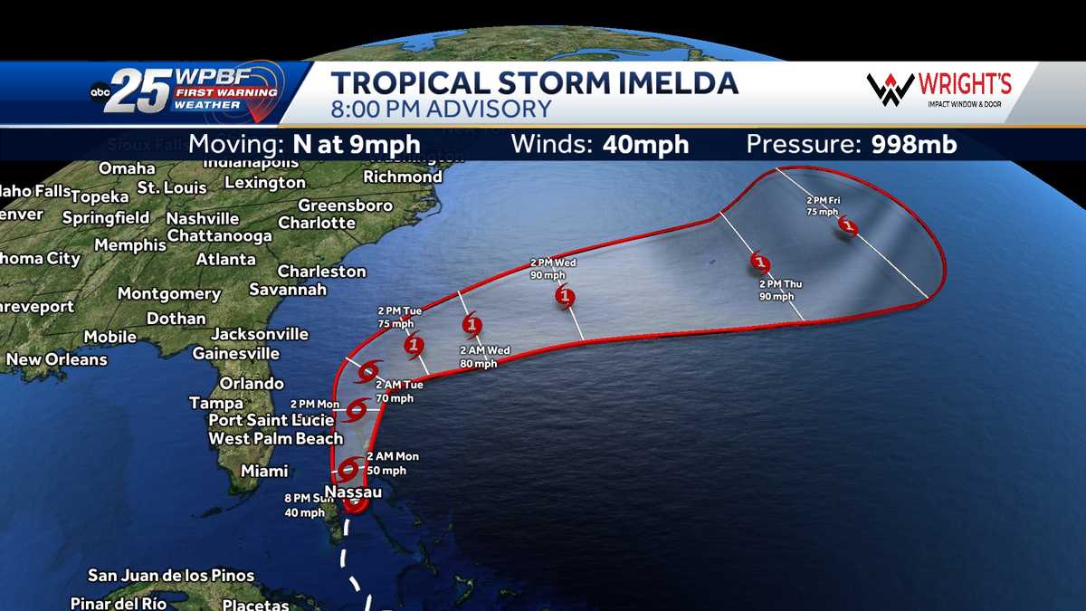Tropical Storm Watch ends for Florida's east coast as Imelda moves north over the Bahamas