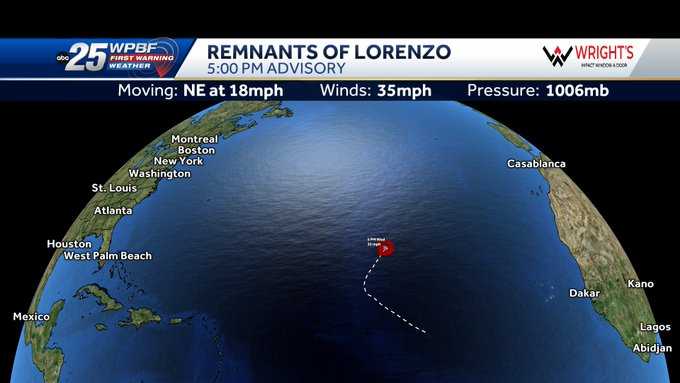 Tropical Storm Lorenzo dissipates in the Atlantic