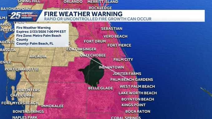 Red flag warning issued for Palm Beaches and Treasure Coast