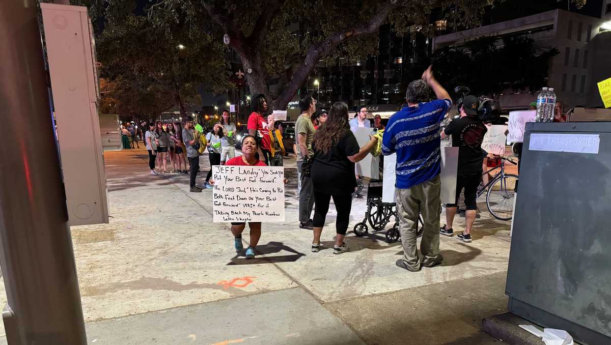 Een daklozenprotest in New Orleans vlak bij een concert van Taylor Swift