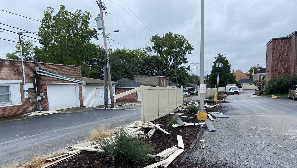 PHOTOS: Vehicle crashes through fence, snaps pole in York County, Pa.