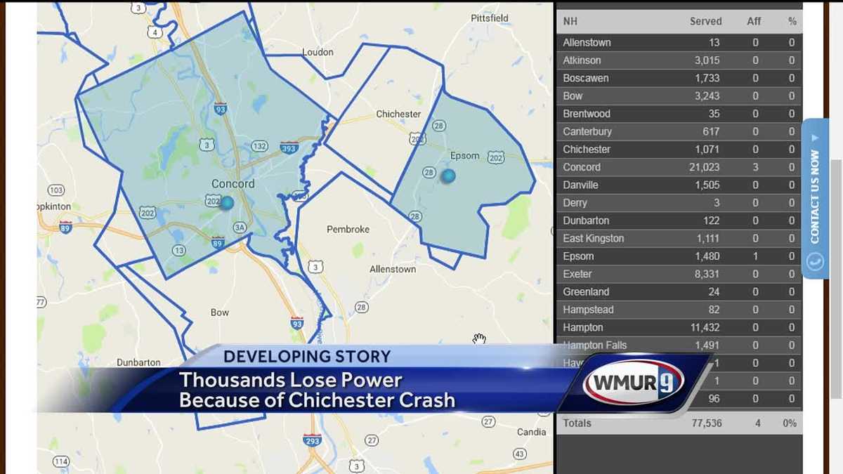 Thousands lose power because of Chichester crash