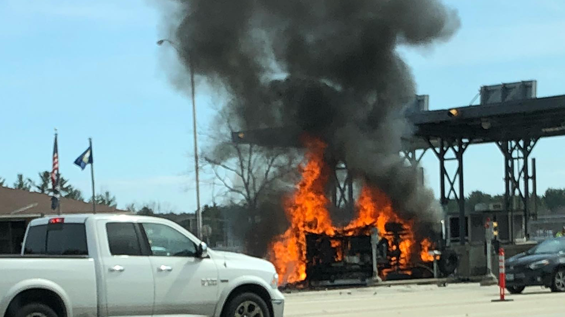 1 killed in fiery crash at Bedford tolls