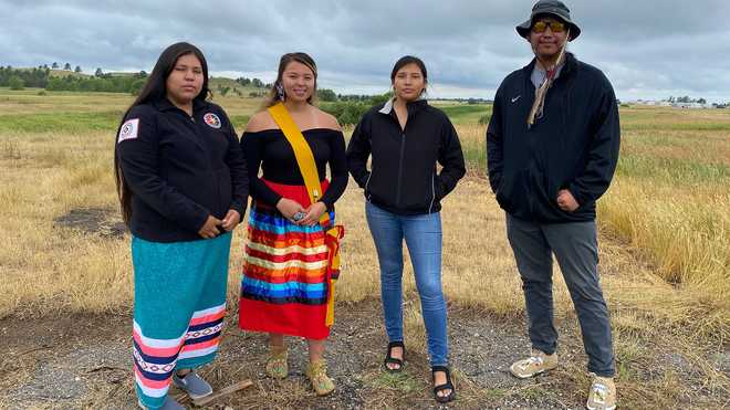 Rachel Janis, Asia Ista Gi Win Black Bull, Malorie Arrow and Akichita Cikala Hoksila Eagle Bear (left to right) encouraged tribal leaders to negotiate the repatriation of children buried at the Carlisle Indian Industrial School.