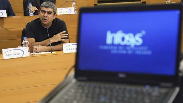 Infosys Chief Executive Officer and Managing Director Vishal Sikka speaks during a press conference after announcing the company's quarterly financial results at its headquarters in Bangalore, India, Friday, July 15, 2016. 