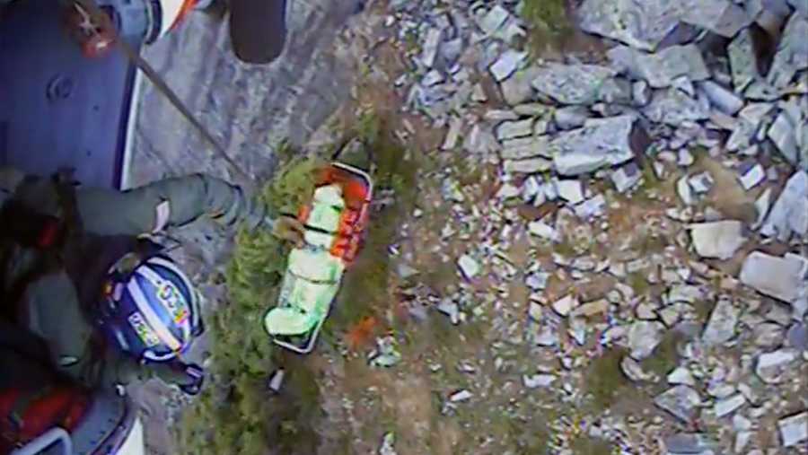 A Coast Guard helicopter crew successfully rescued the injured hiker on Sunday.