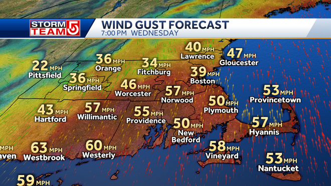 Model forecast: Wind gusts late Wednesday