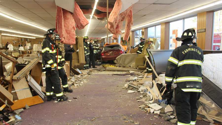 car crashes into farmington furniture store