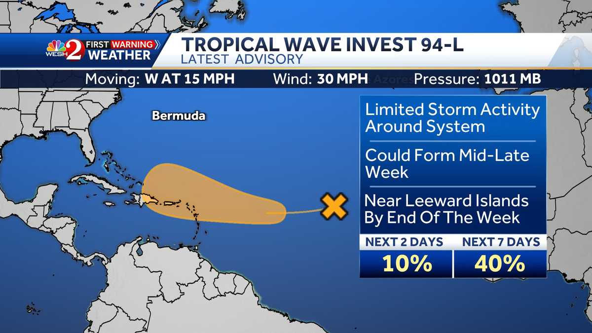 Formation chance for Invest 94L in Atlantic slightly increases Tropical depression possible  WESH 2 Orlando