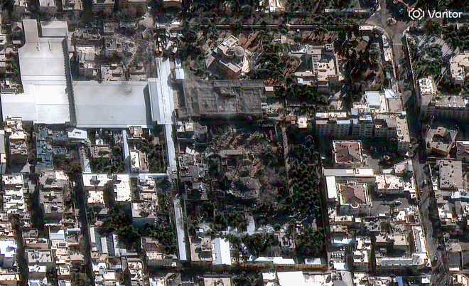In this satellite image provided by Vantor, damaged buildings are seen in the Ayatollah Ali Khamenei's official residence in Tehran, Iran, Sunday, March 1, 2026.