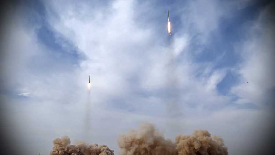 In this photo released on Saturday, Jan. 16, 2021, by the Iranian Revolutionary Guard, missiles are launched in a drill in Iran. Iran’s paramilitary Revolutionary Guard conducted a drill Saturday launching anti-warship ballistic missiles at a simulated target in the Indian Ocean, state television reported, amid heightened tensions over Tehran’s nuclear program and a U.S. pressure campaign against the Islamic Republic. (Iranian Revolutionary Guard/Sepahnews via AP)