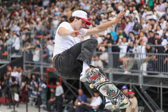 SHANGHAI,&#x20;CHINA&#x20;-&#x20;MAY&#x20;19&#x3A;&#x20;Jagger&#x20;Eaton&#x20;of&#x20;the&#x20;United&#x20;States&#x20;reacts&#x20;competes&#x20;during&#x20;the&#x20;Skateboarding&#x20;Men&amp;apos&#x3B;s&#x20;Street&#x20;Final&#x20;on&#x20;day&#x20;four&#x20;of&#x20;the&#x20;Olympic&#x20;Qualifier&#x20;Series&#x20;Shanghai&#x20;on&#x20;May&#x20;19,&#x20;2024&#x20;in&#x20;Shanghai,&#x20;China.&#x20;&#x28;Photo&#x20;by&#x20;Lintao&#x20;Zhang&#x2F;Getty&#x20;Images&#x29;