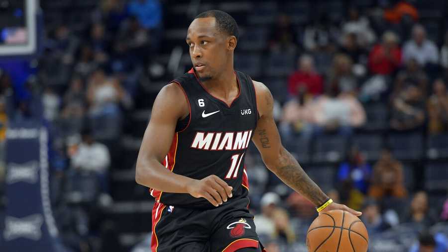 Miami Heat guard Jamaree Bouyea (11) plays in the first half of a preseason NBA basketball game against the Memphis Grizzlies Friday, Oct. 7, 2022, in Memphis, Tenn. (AP Photo/Brandon Dill)
