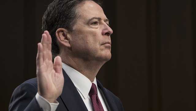 Fired FBI director James Comey is sworn in before the Senate Select Committee on Intelligence on Capitol Hill in Washington, Thursday, June 8, 2017.