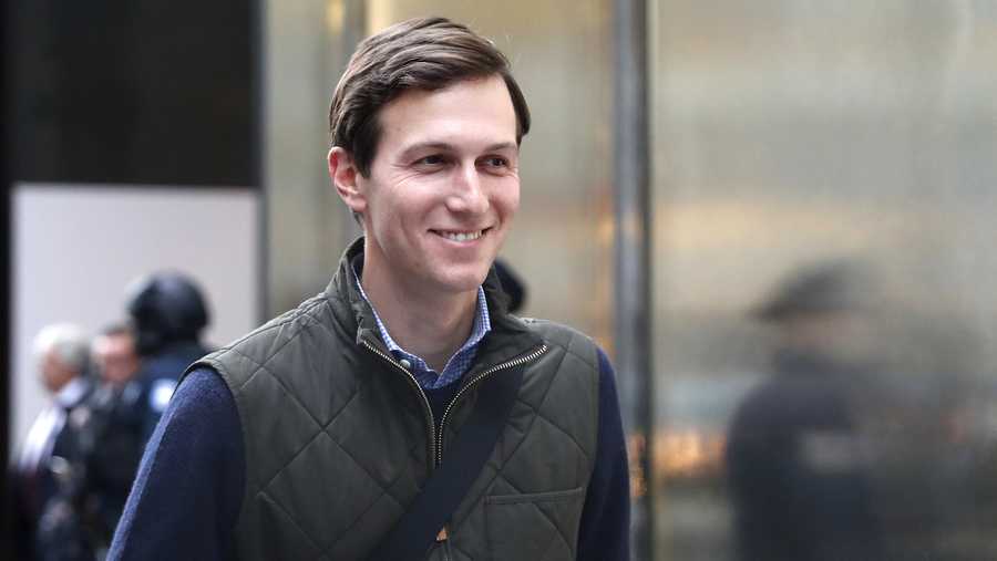 In this Monday, Nov. 14, 2016 file photo, Jared Kushner, son-in-law of of President-elect Donald Trump walks from Trump Tower, in New York.