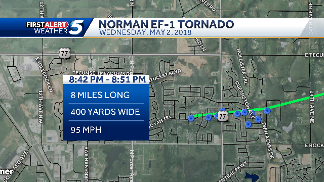 Norman tornado rated EF-1, detailed look at damage path