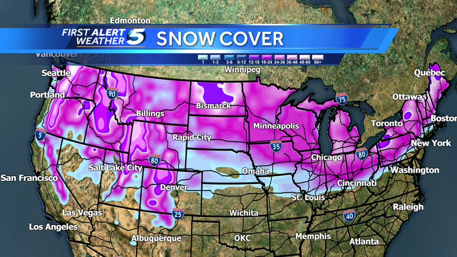 Current Snow Coverage Map Current U.s. Snow Cover 38 Percent More Than Last Month