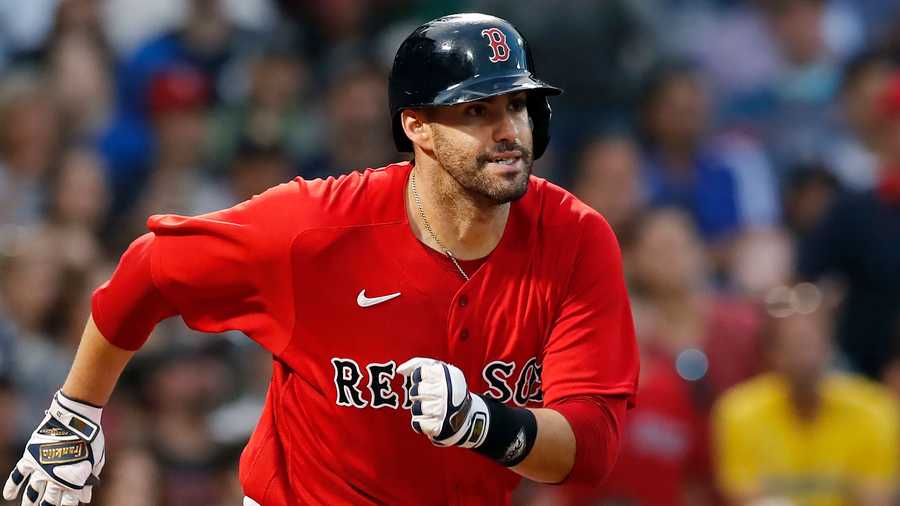 Boston Red Sox's J.D. Martinez plays against the New York Yankees during the sixth inning of a baseball game, Saturday, Sept. 25, 2021, in Boston. (AP Photo)