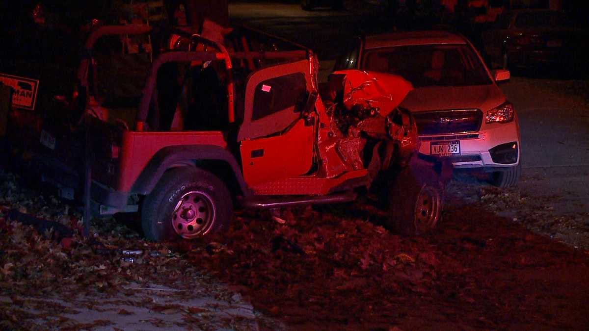 Red jeep hits two vehicles and crashes; sends one to the hospital