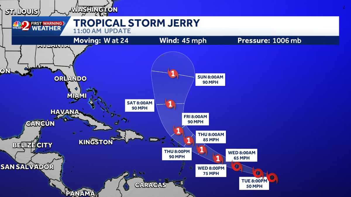 Tropical Storm Jerry Rapidly Strengthens, Hurricane Status Expected as It Nears Leeward Islands