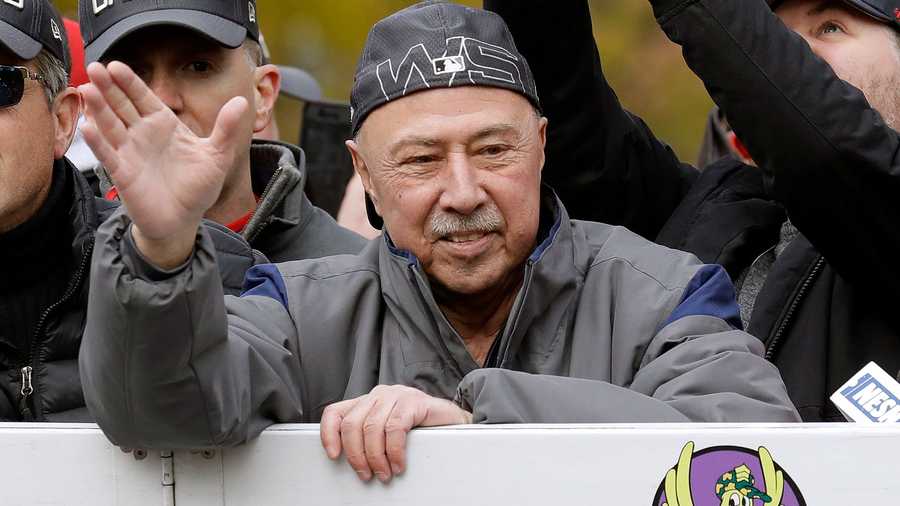 Boston Red Sox broadcaster Jerry Remy waves during a parade to celebrate the team's World Series championship over the Los Angeles Dodgers, Wednesday, Oct. 31, 2018, in Boston. (AP Photo)