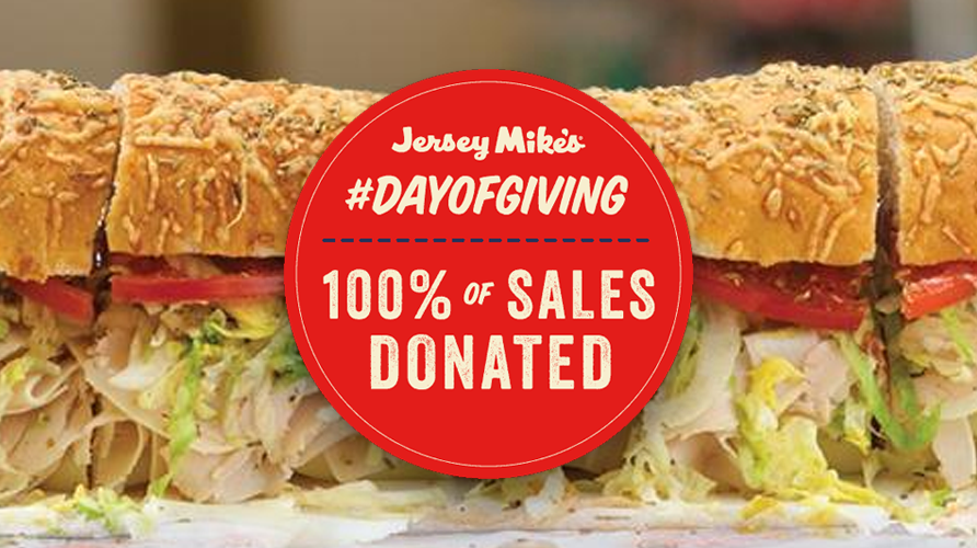 Jersey Mike's donating 100 percent of Wednesday's profits to charity