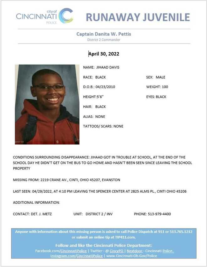 Cincinnati Police Have Found Missing 12 Year Old Runaway 0004