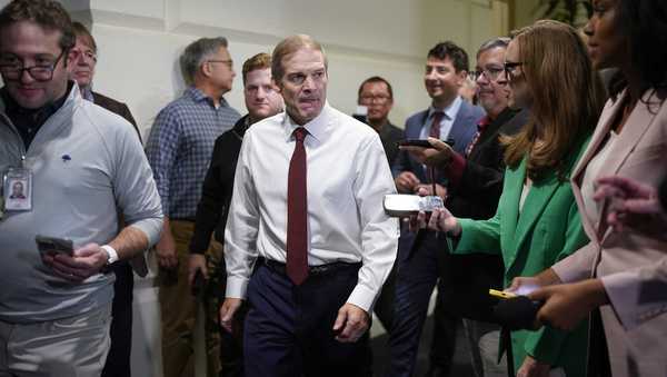 Rep. Jim Jordan, R-Ohio, chairman of the House Judiciary Committee, speaks with reporters following a closed door meeting with House Republicans as he looks for decisive support to become speaker, at the Capitol in Washington, Monday, Oct. 16, 2023.