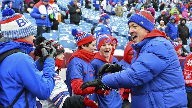 NFL Hall of Fame member and former Buffalo Bills quarterback Jim Kelly greets fans on the field prior to an NFL football game between the Buffalo Bills and the Miami Dolphins Sunday, December 17, 2017, in Orchard Park, N.Y.