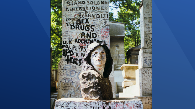 The&#x20;tomb&#x20;of&#x20;Jim&#x20;Morrison&#x20;in&#x20;Paris,&#x20;France&#x20;in&#x20;June,&#x20;1985.