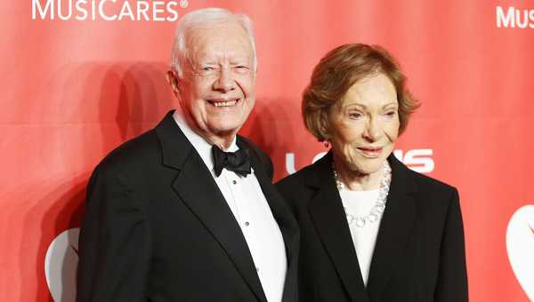 Jimmy Carter and Rosalynn Carter arrive at the 2015 MusiCares Person of The Year honoring Bob Dylan held at Los Angeles Convention Center on Feb. 6, 2015, in Los Angeles, California.